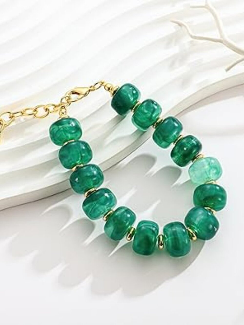 New Green Resin Beads Bracelet Boho Green Chunky Statement Bracelets Handmade